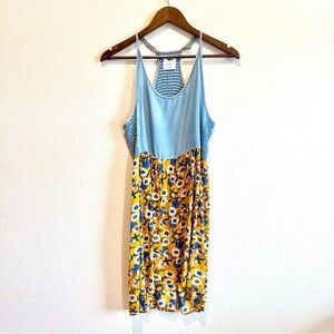 Wild Blue X Sadie Robertson Baby Doll Denim Floral Dress Smocked festival Medium